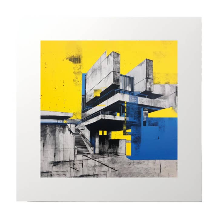 Tirage d'art Monoprint architecture brutaliste jaune pour la vente par Artificial Ink