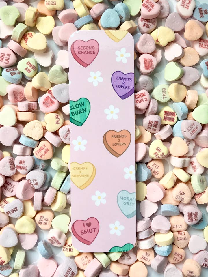Romance Tropes Candy Hearts Bookmark — Valentine’s Edition for wholesale by Little Town Studio
