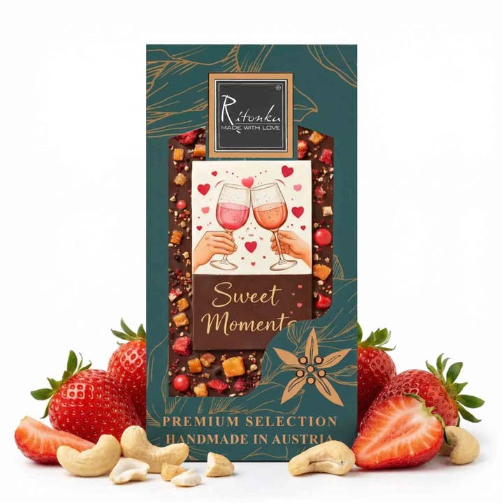 Mjölkchoklad "SWEET MOMENTS" Jordgubb, Cashew Valentin för wholesale av Ritonka ...made with love