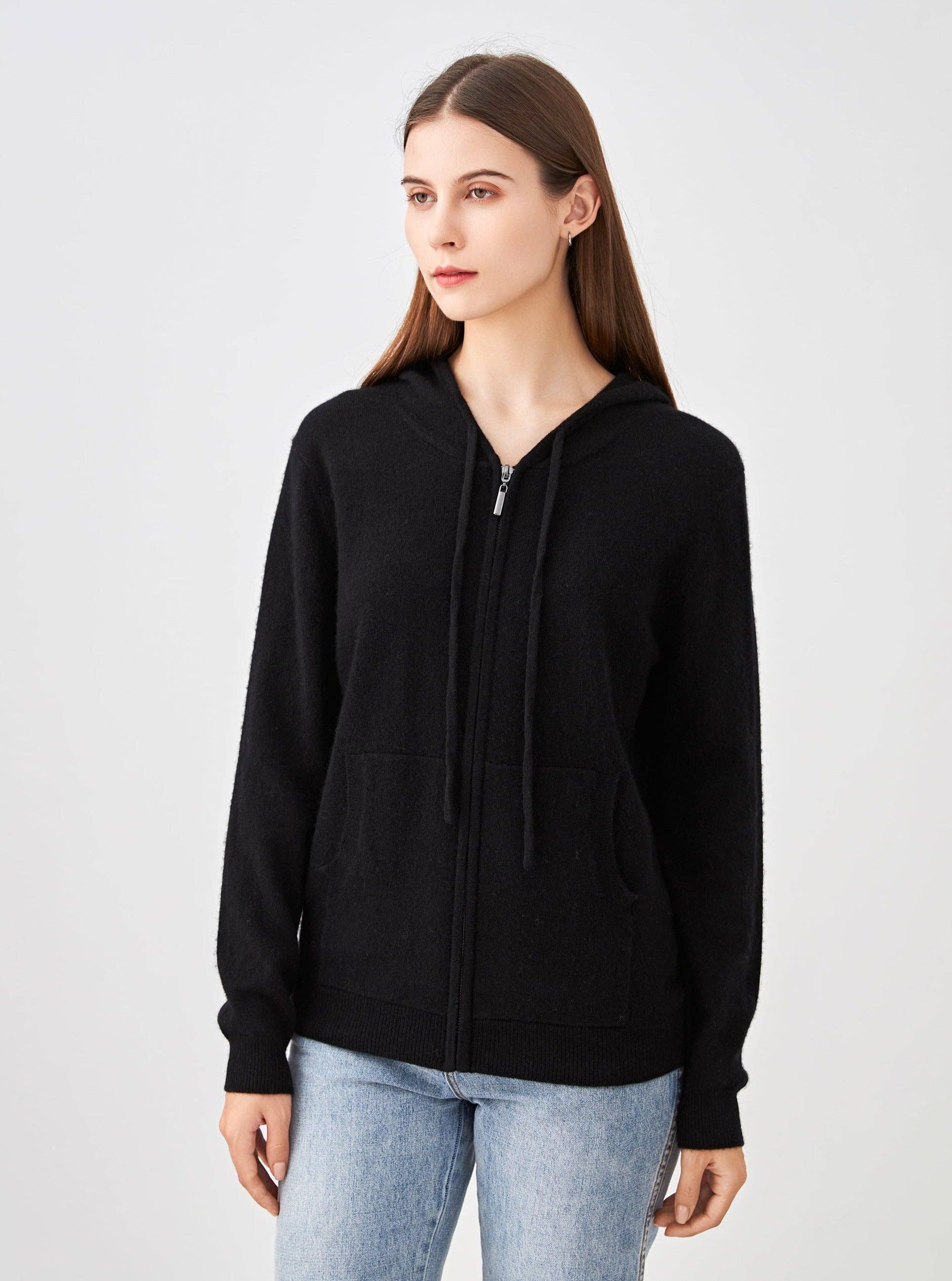 jw.atelier - Vente Sweat à capuche – femme - Gilet 100% cachemire zippé à capuche17