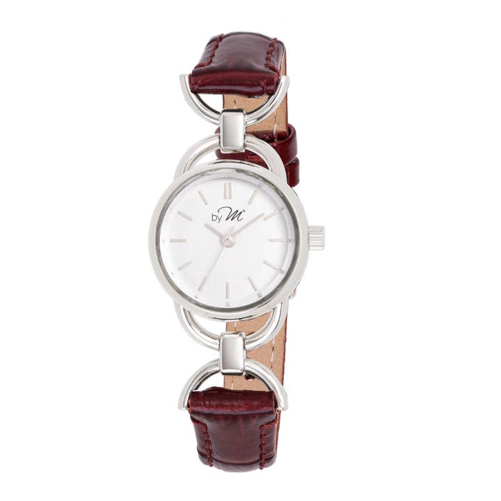 80s Vintage Inspired Burgundy Leather Silver Women Watch for wholesale by by M degrees