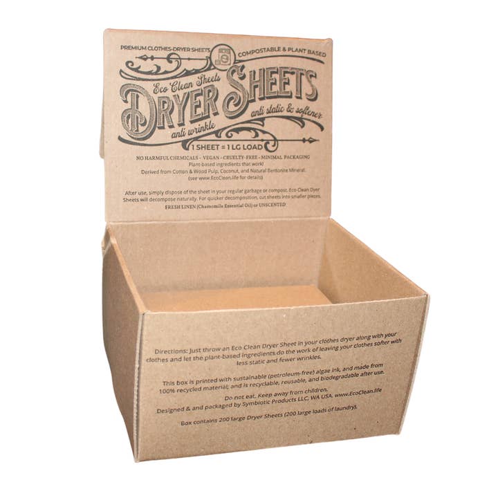 Symbiotic Products LLC - Wholesale Dryer Sheets - Dryer Sheets - Eco Clean - Bulk Display - 200 Large Sheets