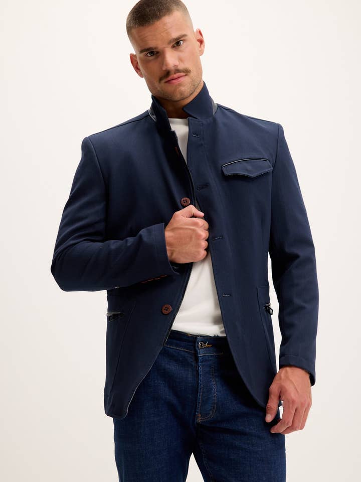 Men's Stand Collar Sport Coat - Navy for wholesale by Ron Tomson