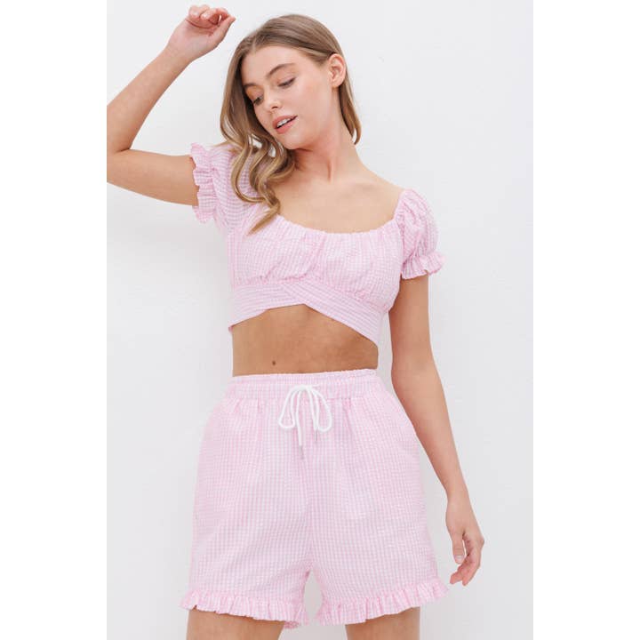 Sweet Generis - Wholesale Shorts - Women's - RUFFLED GINGHAM SHORTS WITH TIE12