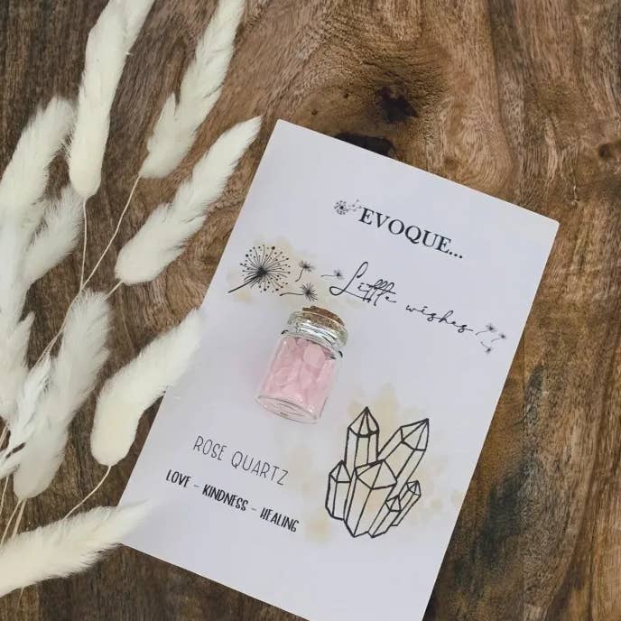 Evoque Gifts & Homewares - Vente Accessoire de méditation - Bocaux Cristal « Little Wishes » - Quartz Rose