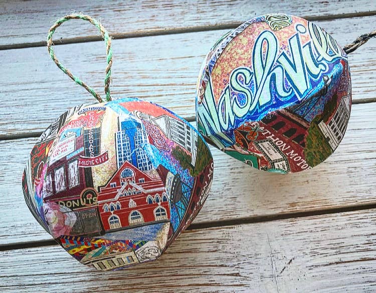 Domesticadence - Wholesale Ornament - Hand-Drawn Nashville Tennessee Handmade Mini-Globe Ornament7