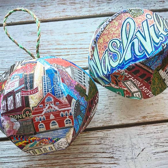 Domesticadence - Wholesale Ornament - Hand-Drawn Nashville Tennessee Handmade Mini-Globe Ornament7