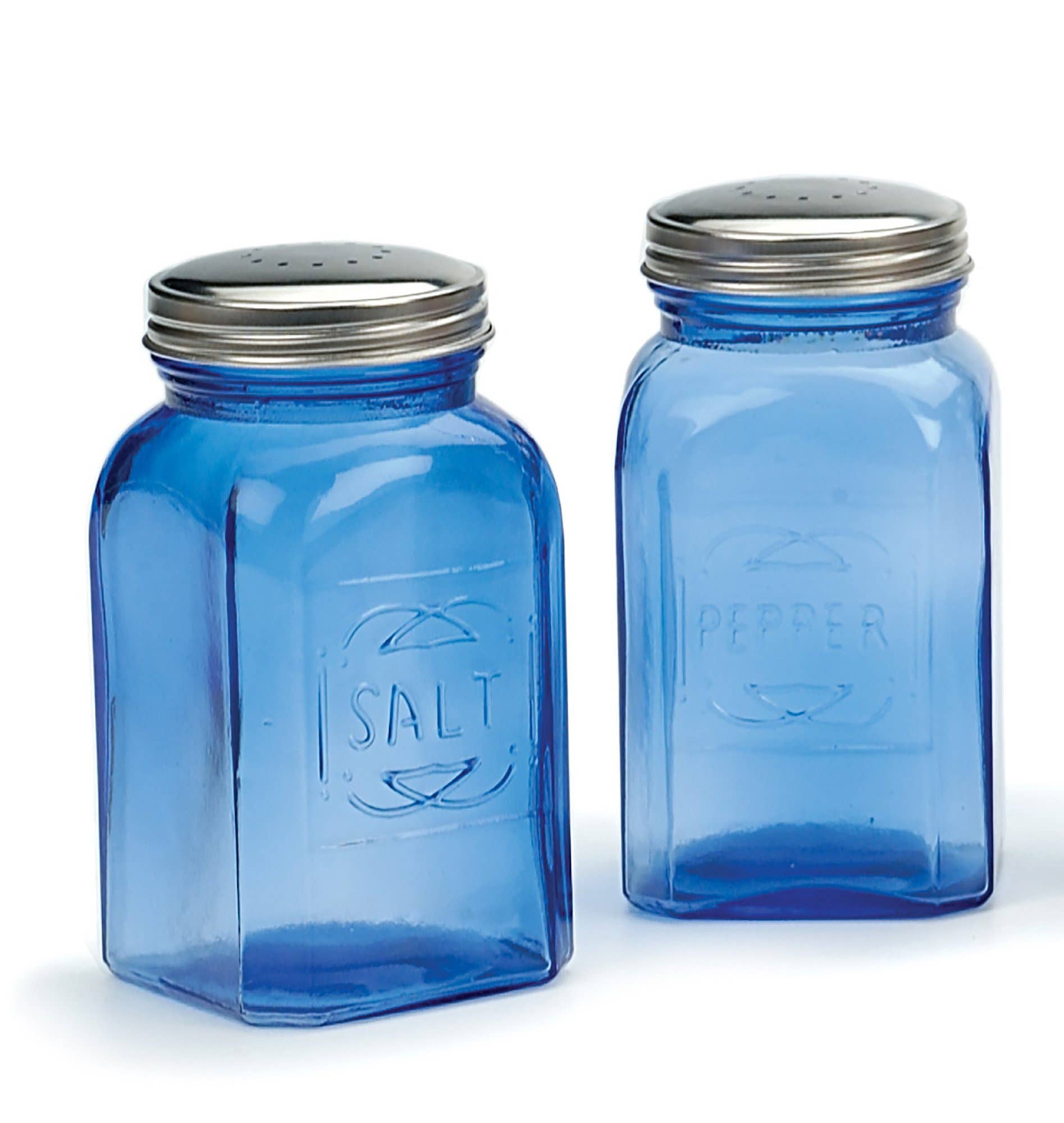 RSVP International - Wholesale Salt & Pepper Shaker Set - Retro Glass S&P Set - Blue1