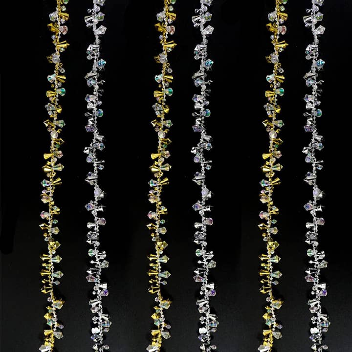 4E's Novelty - Wholesale Bunting/Garland - 40 Ft Long Set of 4 Silver & Gold Crystal Beaded Christmas Tree Garland Ornaments