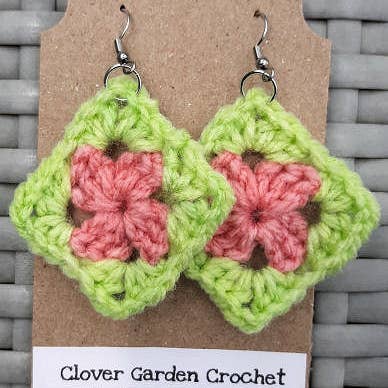 Clover Garden Crafts - Wholesale Dangle Earrings - Crochet Granny Square Drop Earrings Bright Summer Colors2