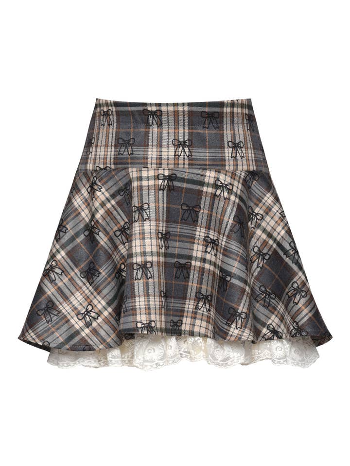 KARO- UND SCHLEIFENMUSTER-ROCK MIT SPITZENSAUM für den Großhandel von Hannah Banana , Baby Sara