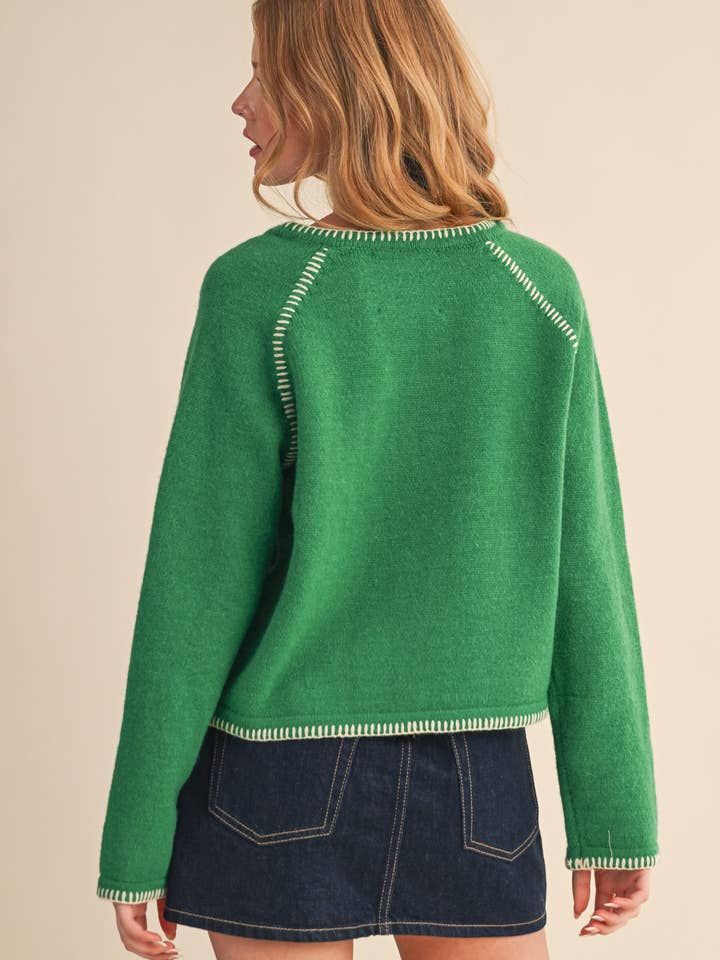 &MERCI - Wholesale Cardigan - Women's - CONTRAST BLANKET STITCH SWEATER CARDIGAN MSW1119660