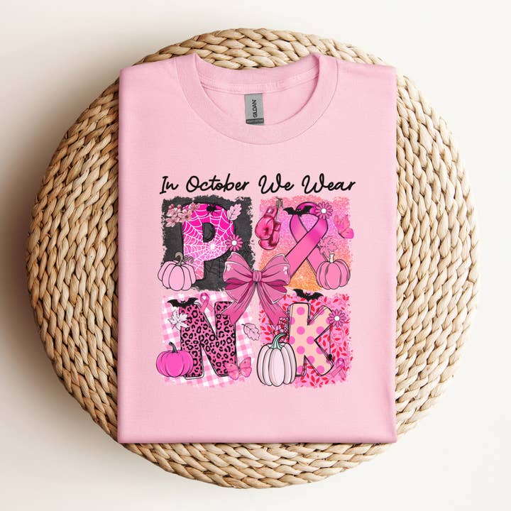 Breast Cancer in October we wear pink Tshirt for wholesale by StricklandDesignCo