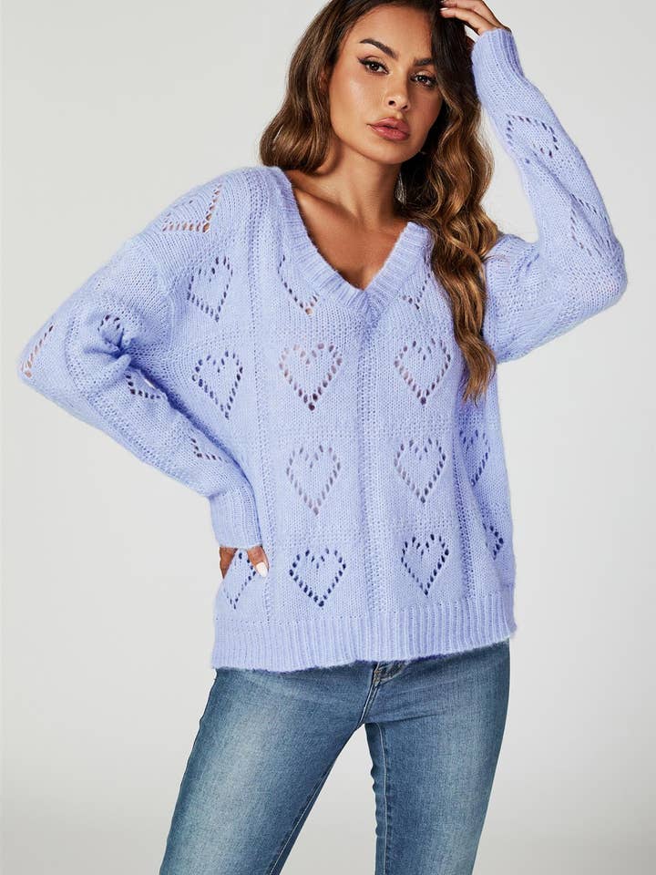 Top met hartvormige trui in blauw voor wholesale door FS Collection (Germany)