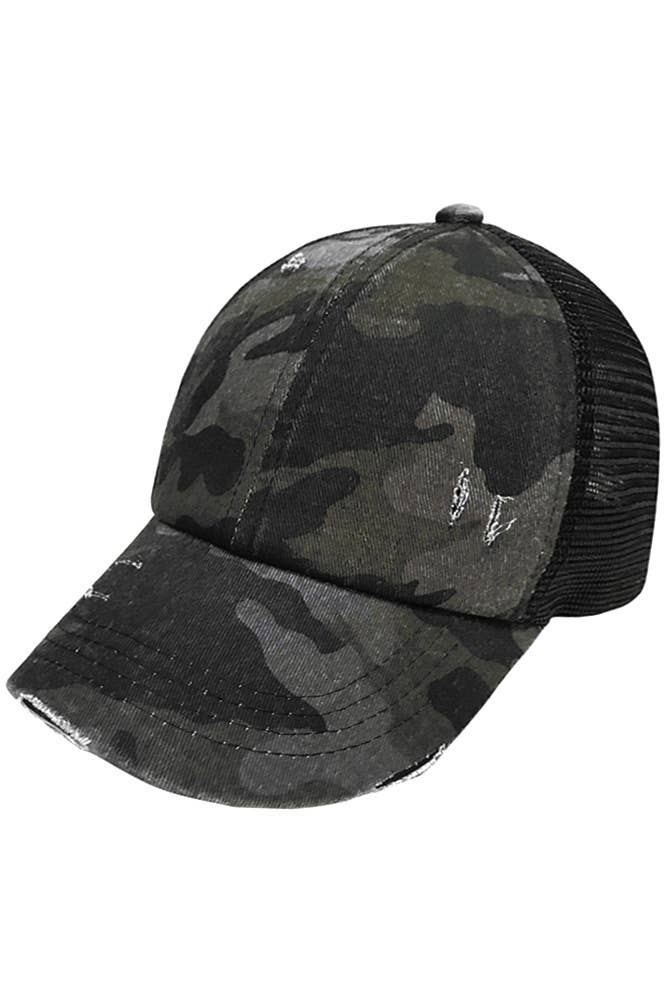 Hana - Wholesale Ponytail Cap - Women's - C.C Denim Camouflage with Crossed Elastic Band Pony Cap8
