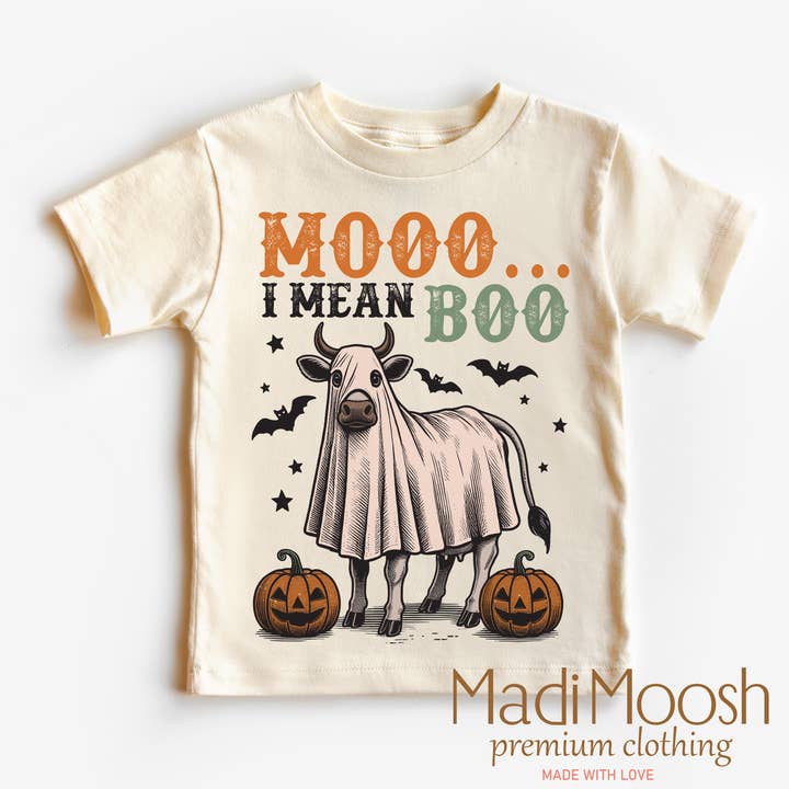 Moo I Mean Boo Retro Halloween-skjorta - Country Halloween Tee för wholesale av Madi Moosh