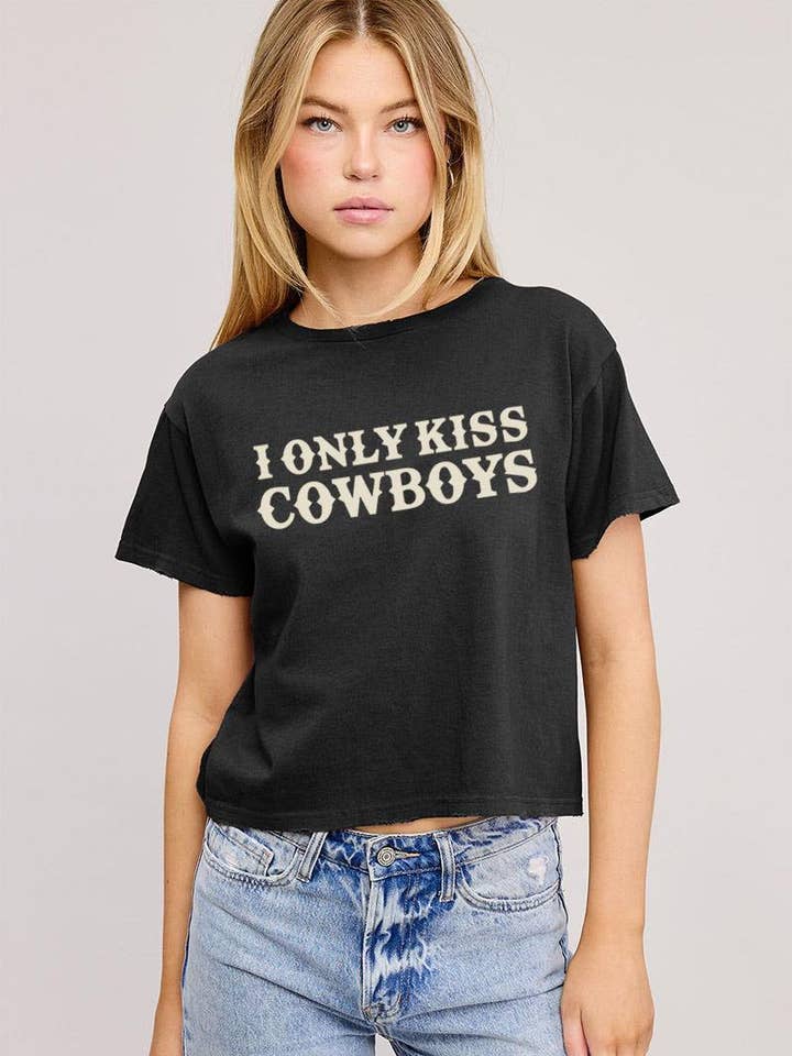 I Only Kiss Cowboys Western Graphic S/S Seamless Faux Crop for wholesale by Zutter