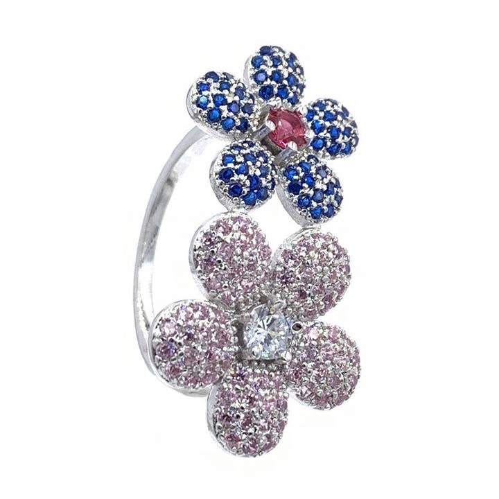 Modischer Ring aus Messing mit kubischen Zirkonia-Blumen für den Großhandel von Nisso & Co. NYC Jewelry Wholesale