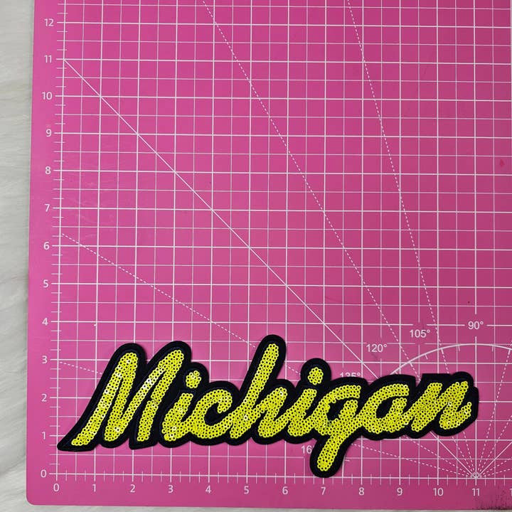 Scratch Decor - Wholesale Patch - Large Michigan Blue and Yellow Sequin Iron On Patch2