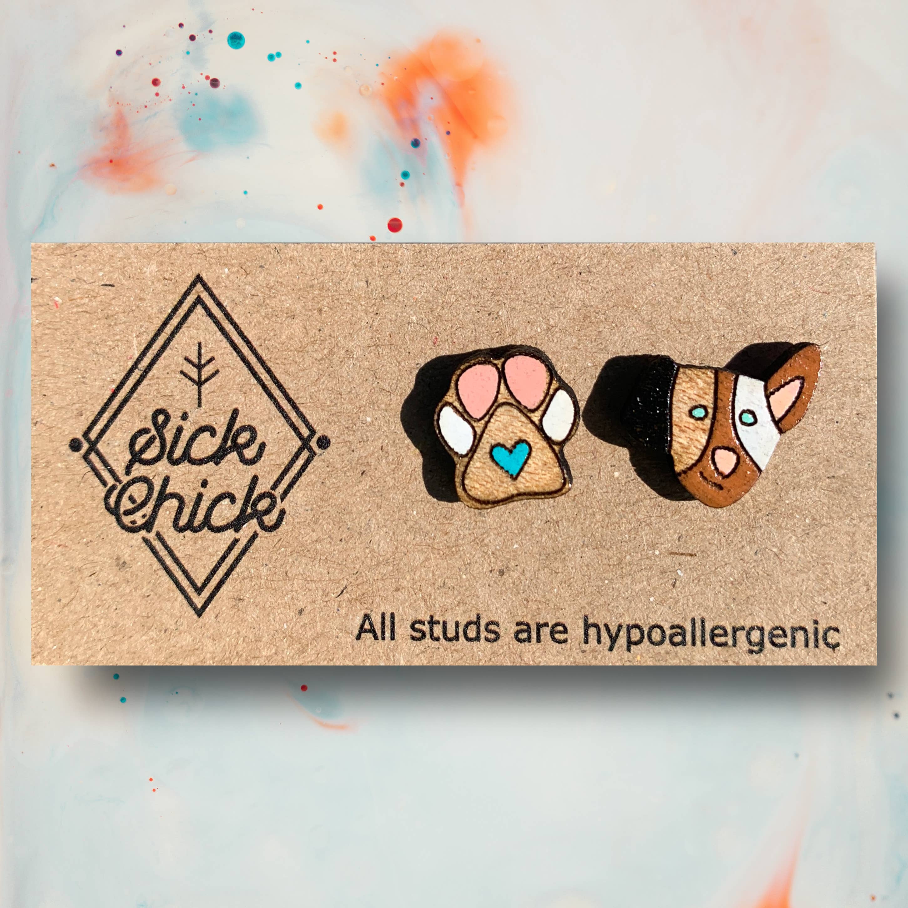 Sick Chick Designs – wholesale Solitärörhängen – Hund och tass: Stud örhängen0