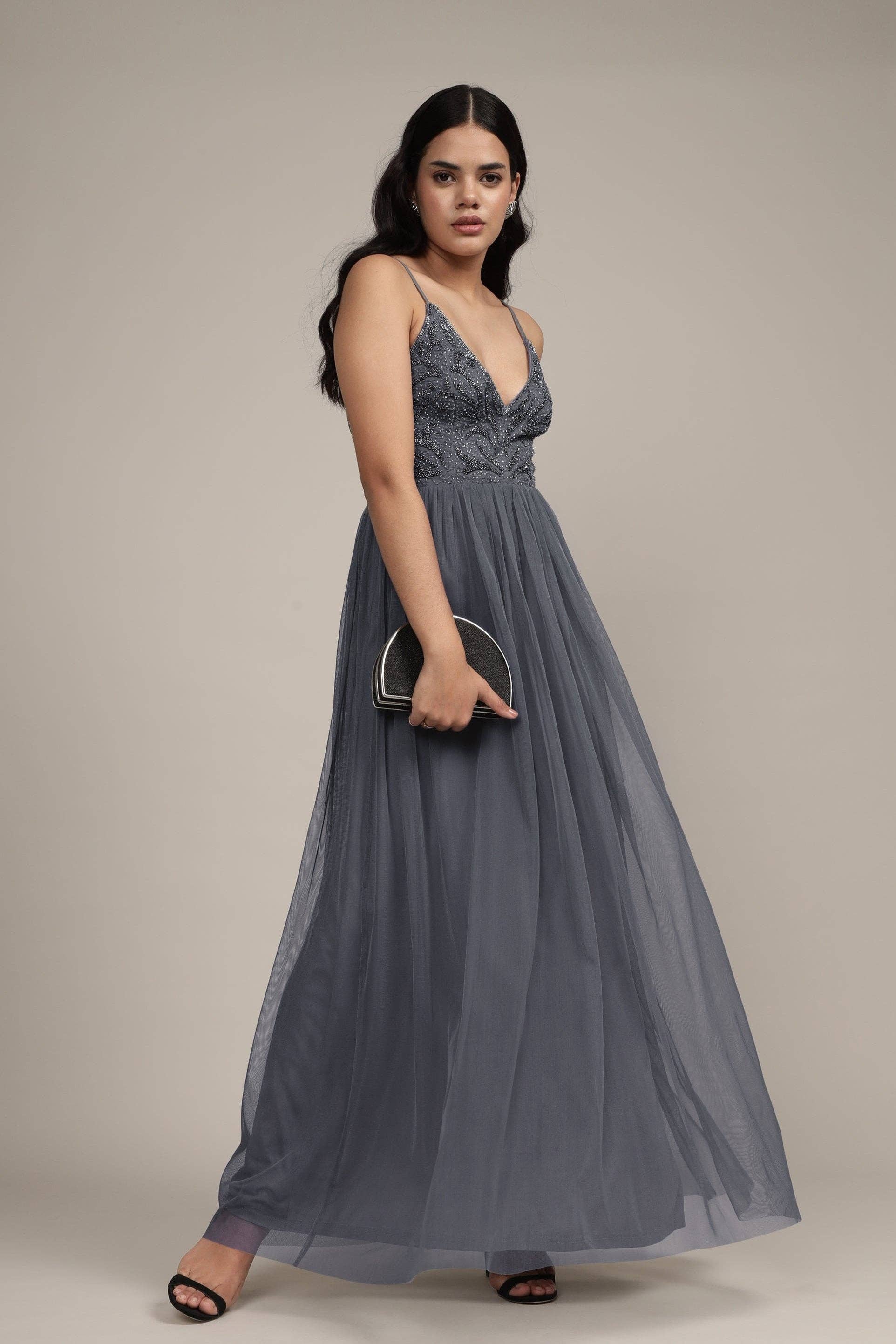 Seraphina Embellished Maxi Dress in Grey for wholesale on Faire0