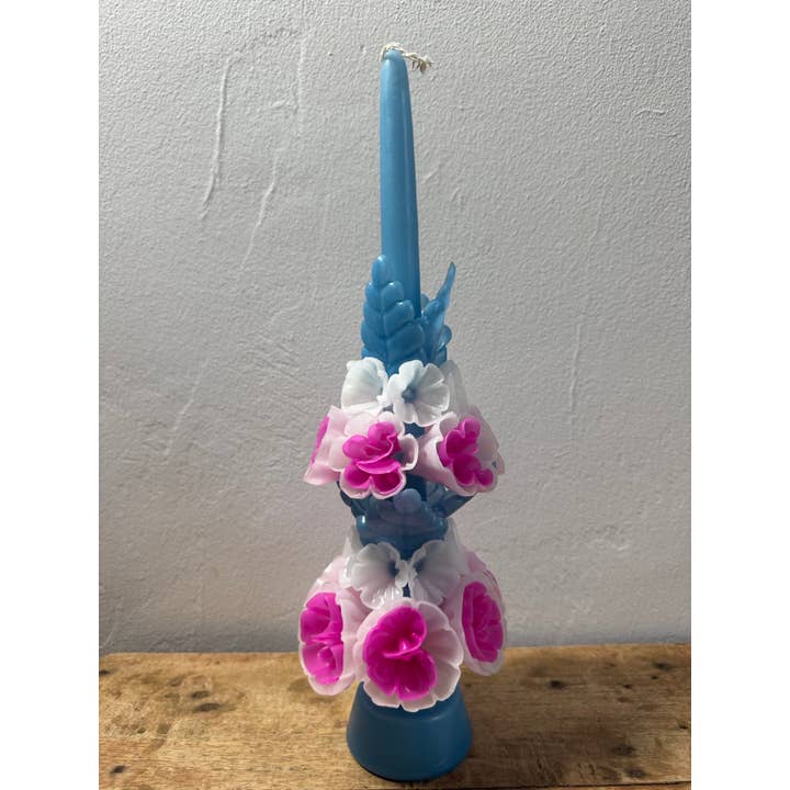 Tall Mexican Floral Candle- Ocean + Paleta for wholesale by Cometa Home