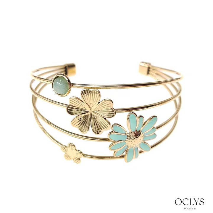 Oclys - Wholesale Cuff Bracelet - Fina gold stainless steel floral cuff bracelet1