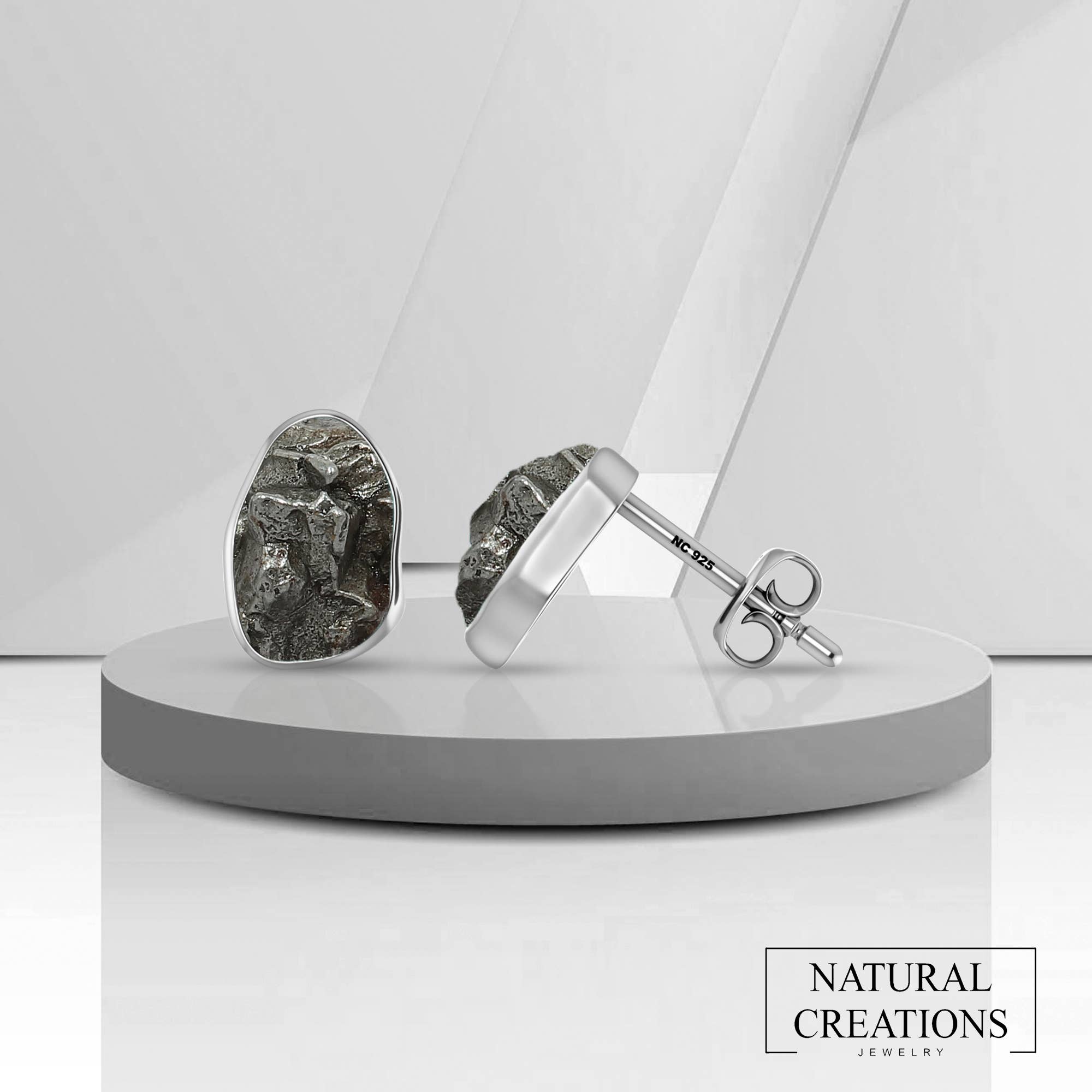 Nature Crafts - Wholesale Stud/Post Earrings - Natural Rough Meteorite Stud Earrings, Sterling Silver