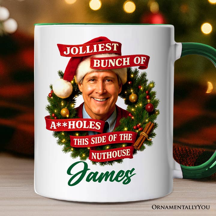 White Black Handle Jolliest Bunch of Assholes Personalized Mug, Griswold’s for wholesale on Faire4