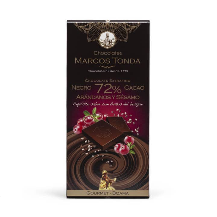 Boama Gourmet Dark Chocolate with Blueberries and Sesame 100g for wholesale by Chocolates Marcos Tonda