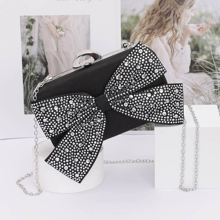 3AM BY H&D ACCESSORIES - Wholesale Clutch Bag - Women's - Rhinestone Hotfix Ribbon Nylon Hard Case Clutch