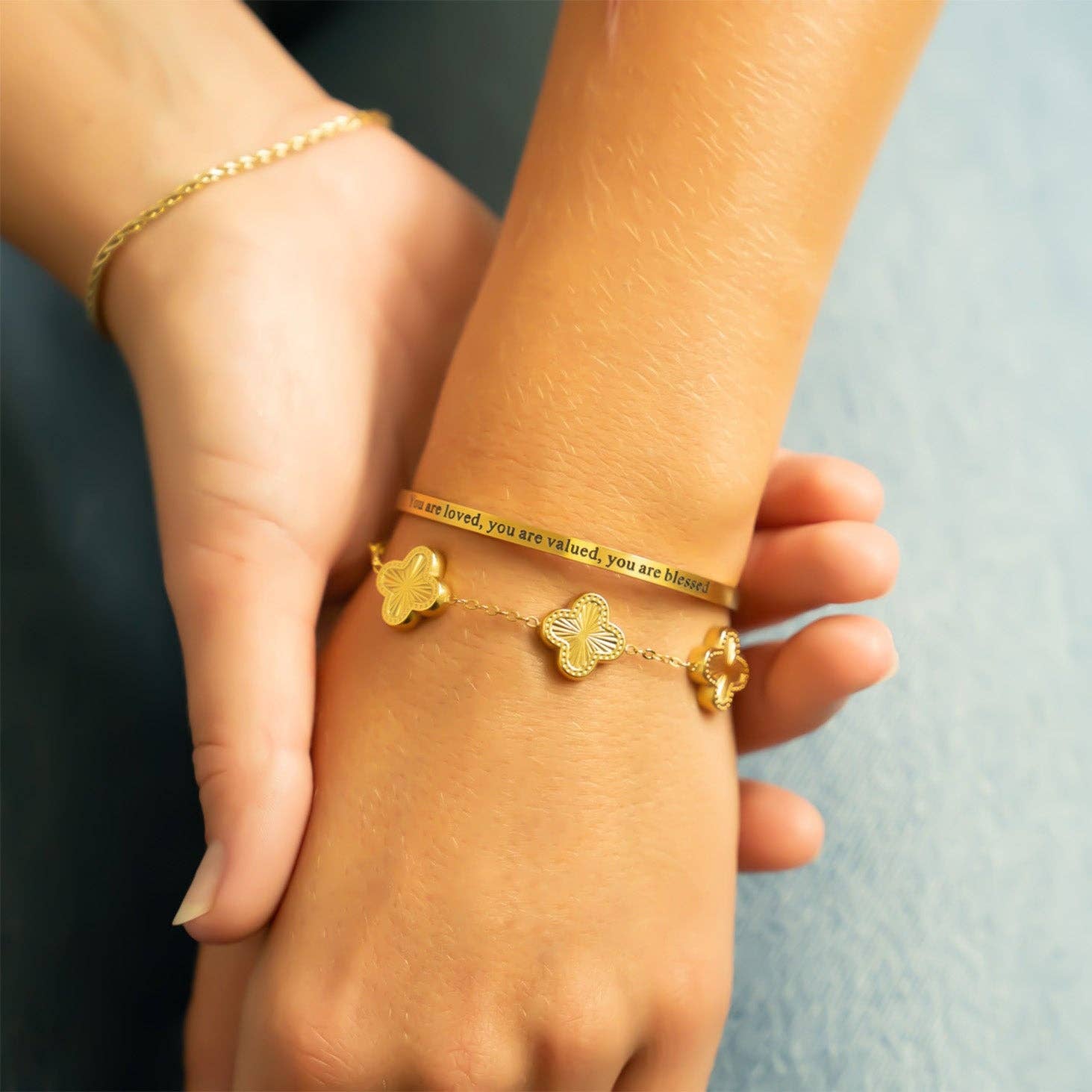 WJW - Wholesale Bangle Bracelet - 18K Gold PVD You are Loved Engraved Bangle Bracelet1