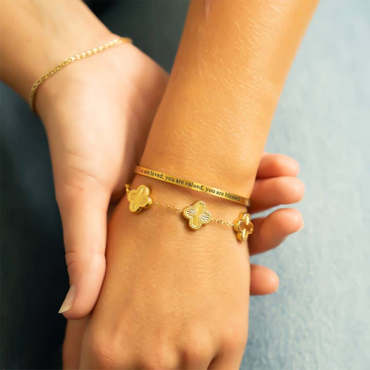 WJW - Wholesale Bangle Bracelet - 18K Gold PVD You are Loved Engraved Bangle Bracelet1