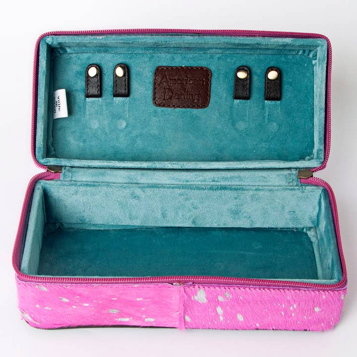 LS Western - Wholesale Jewellery box/organiser - LC-ADBGA318 Genuine Hair-On Cowhide Rectangular Leather Jewelry Case Western Organizer26