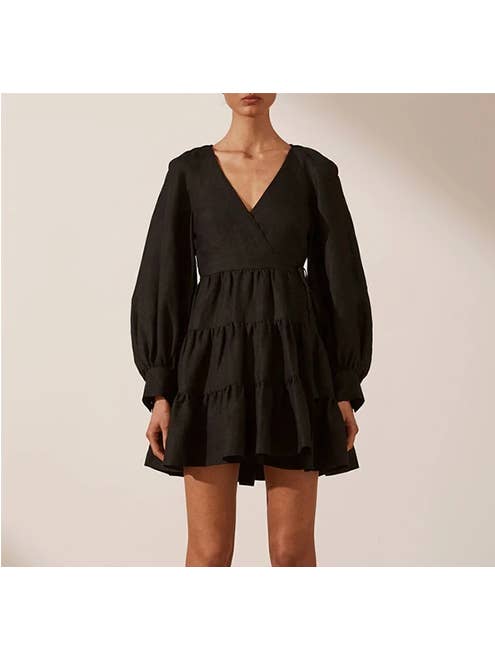 Ayurvastram - Wholesale Dress - Women's - Stella Women's Linen Cotton tiered, Frill Wrap Dress