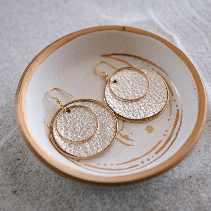 Cecelia Designs Jewelry - Wholesale Dangle Earrings - Boho Chic Leather & Gold Plated Hoop Earrings
