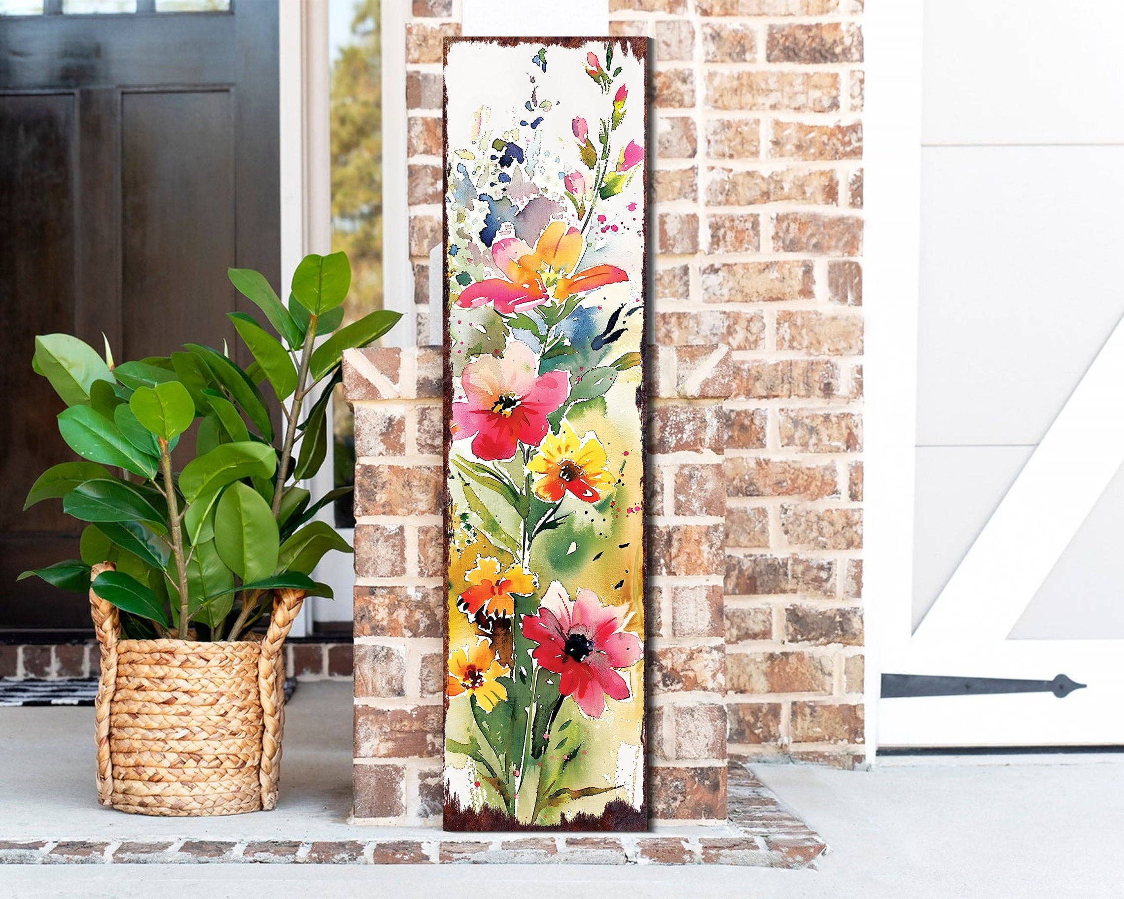 TX USA Corporation – Großhandel Schild für Außenbereich – Frühlings-Wildblumen-Willkommensschild für die Veranda - Rustikale Bauernhaus-Holztürdekoration1