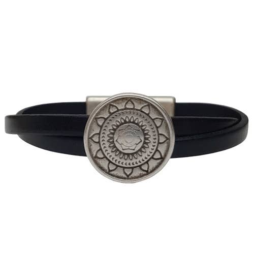 Pulseira de couro mandala feminina por atacado de The Essence of Silver