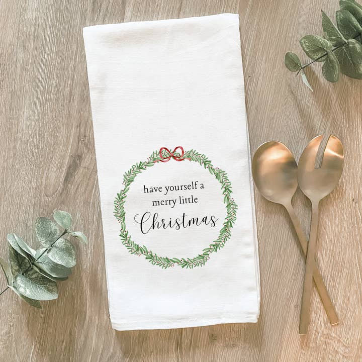 Lissi Designs - Wholesale Tea Towel - Merry Little Christmas Wreath - Cotton Tea Towel