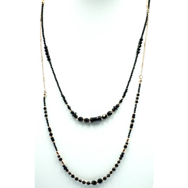 Collar largo de cadena mixta doble con cuentas, chapado en oro para venta al por mayor de Byzantium Collection Ltd