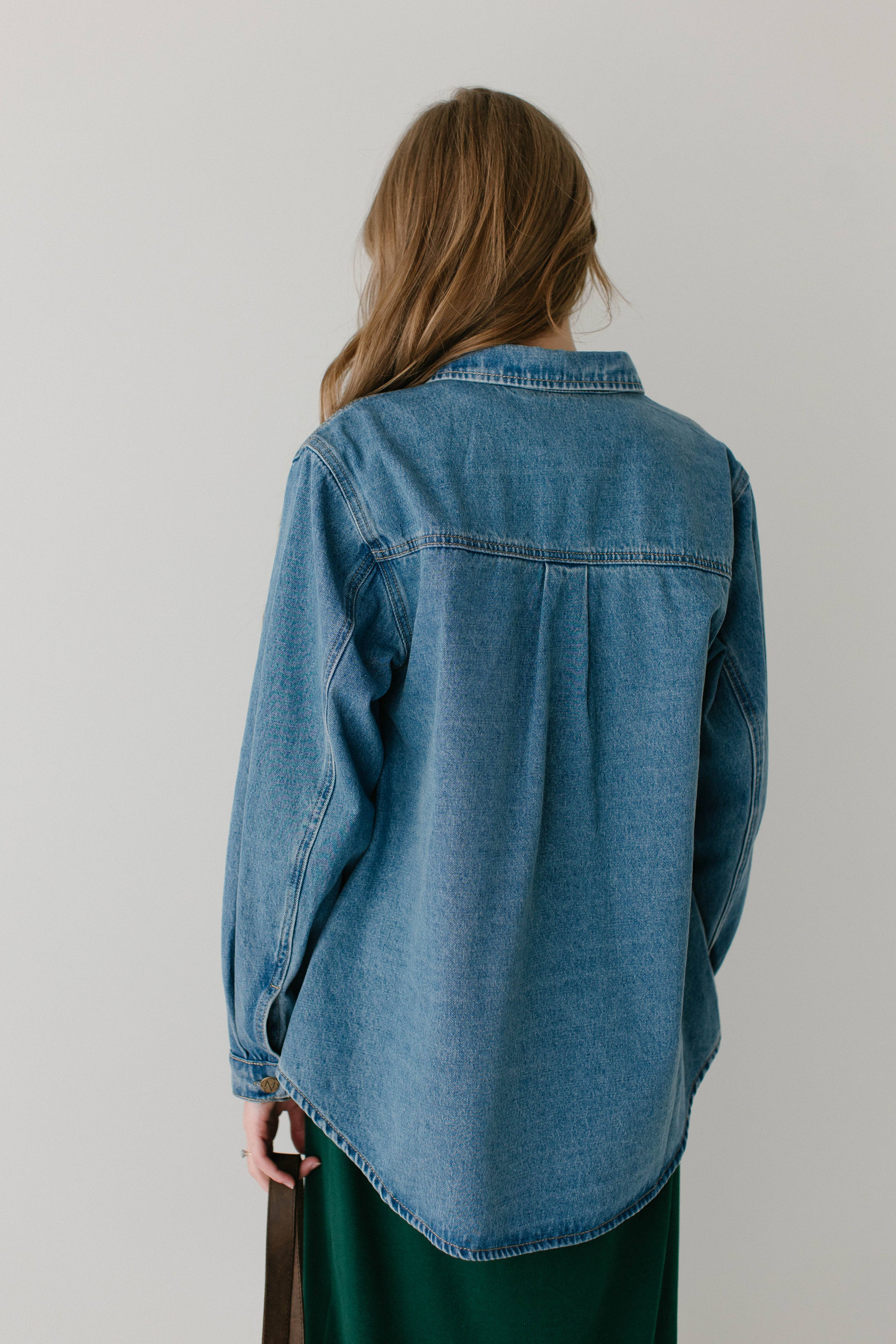 Medium Wash 'Kerry' Cotton Denim Overshirt for wholesale on Faire8