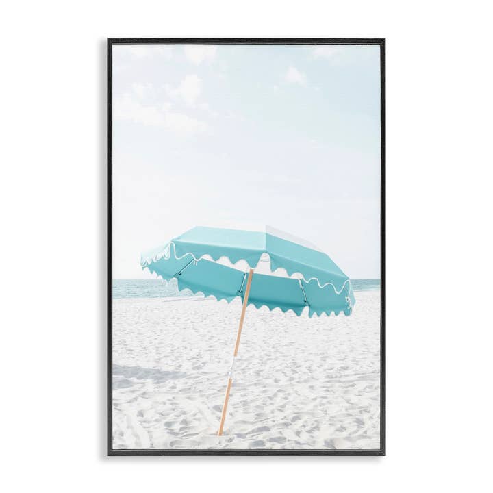 Einsamer blauer Strandsonnenschirm gerahmtes Kunstwerk für den Großhandel von Stupell Industries