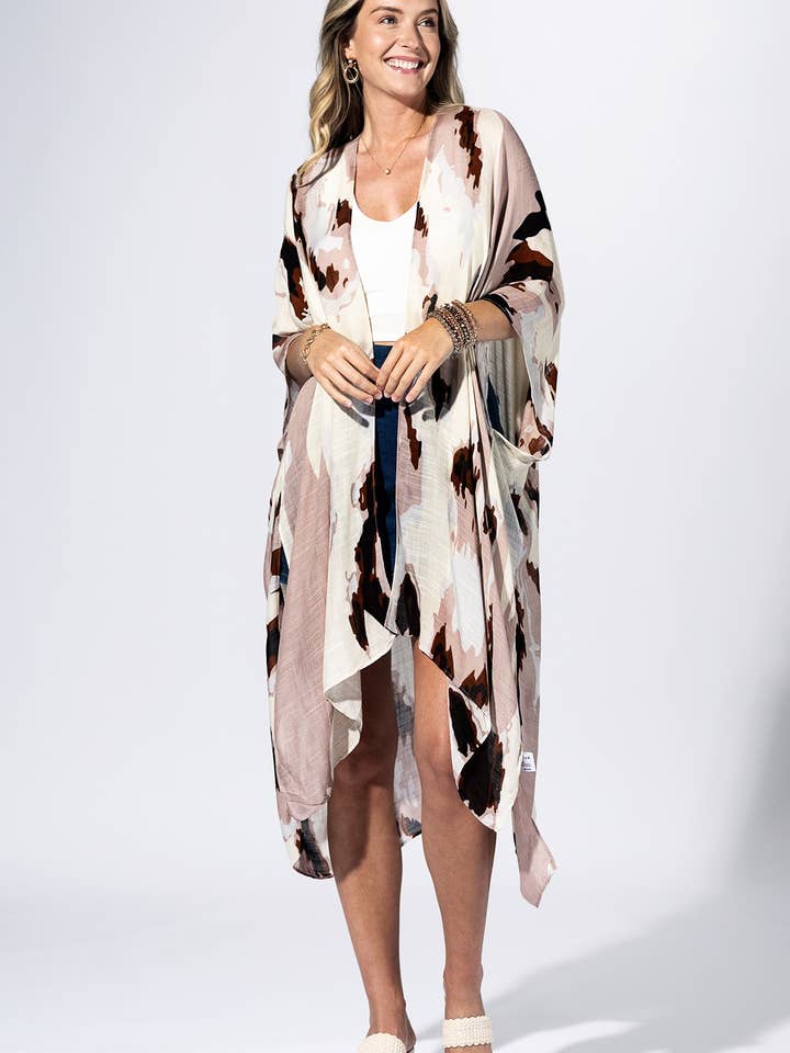 Beige- och svart bläcktvättad kimono för wholesale av Urbanista