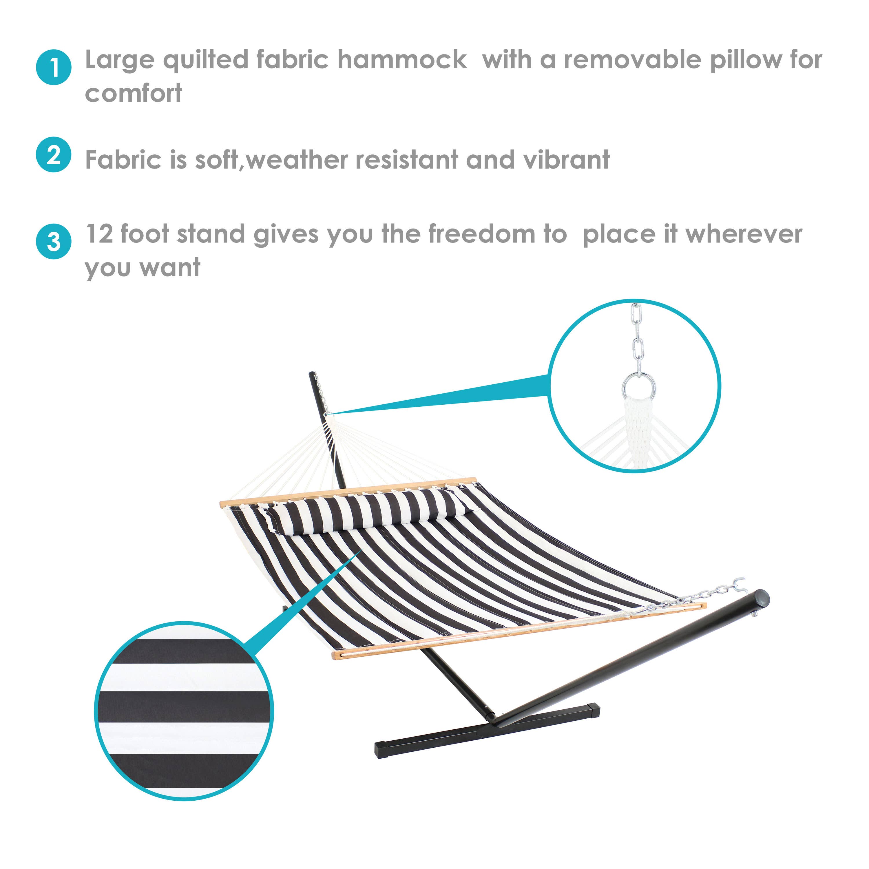 Sunnydaze Decor - Wholesale Hammock - 2-Person Quilted Hammock with Steel Stand - Black/White2