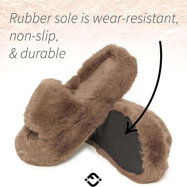 Funky Junque - Vente Chaussons – femme - Chaussons duveteux à bout ouvert - Marron2