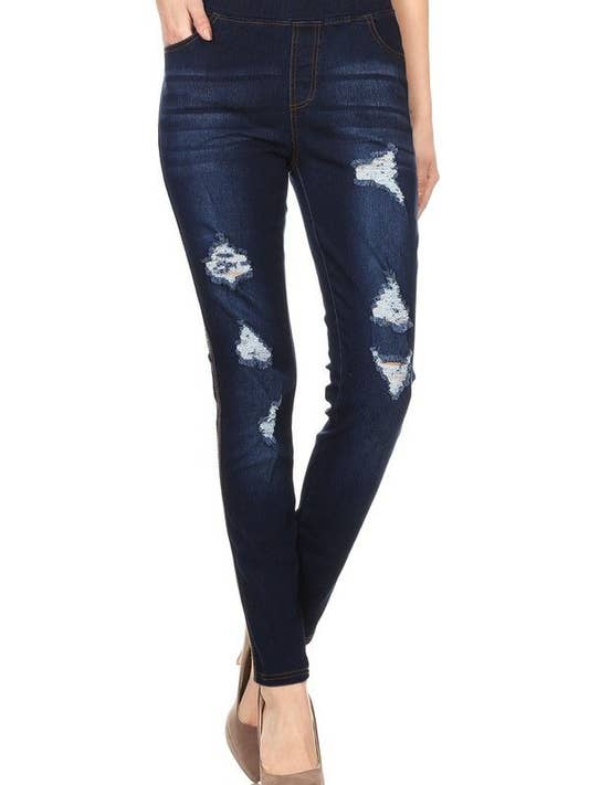 Distress basic pull on denim skinny jegging pants for wholesale by Color 5