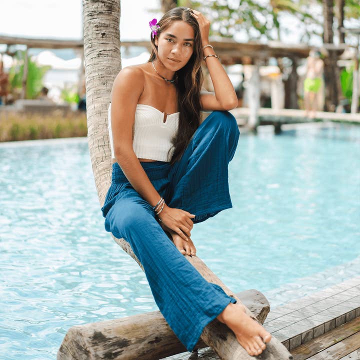 Lotus and Luna - Vente Pantalon – femme - Pantalon large en coton Pacific