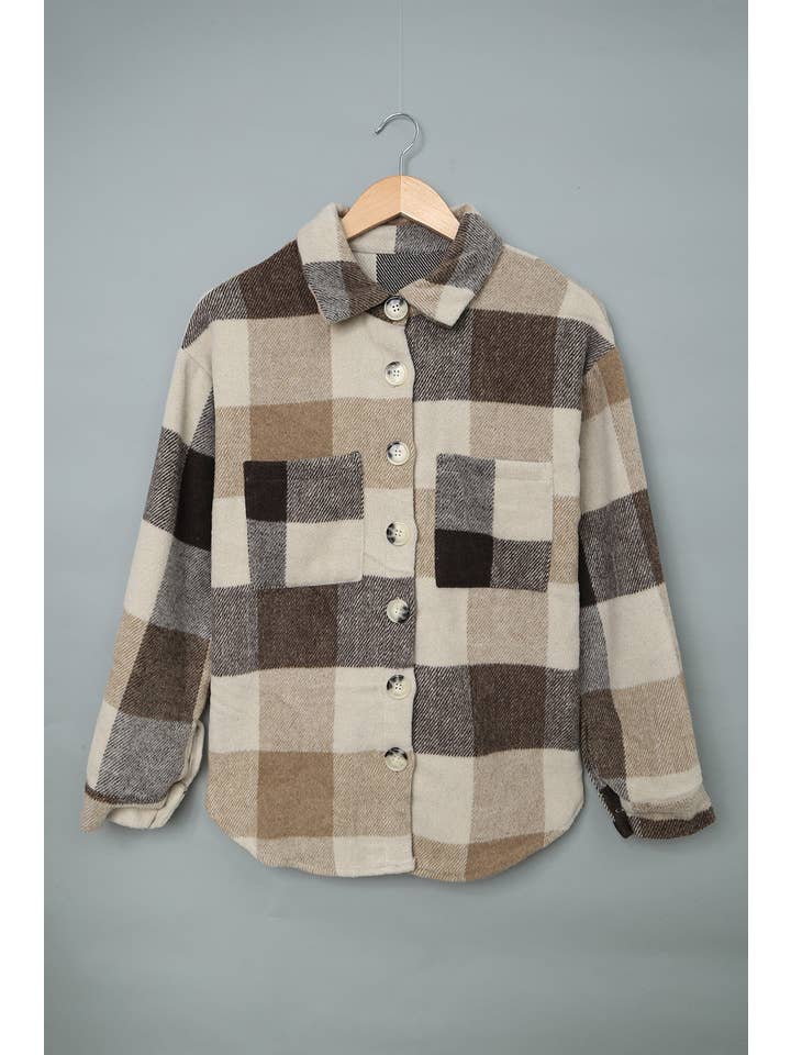 PRETTY BASH - Wholesale Shirt Jacket/Shacket - Women's - Plaid Button-Up Long Sleeve Pocketed Shacket26