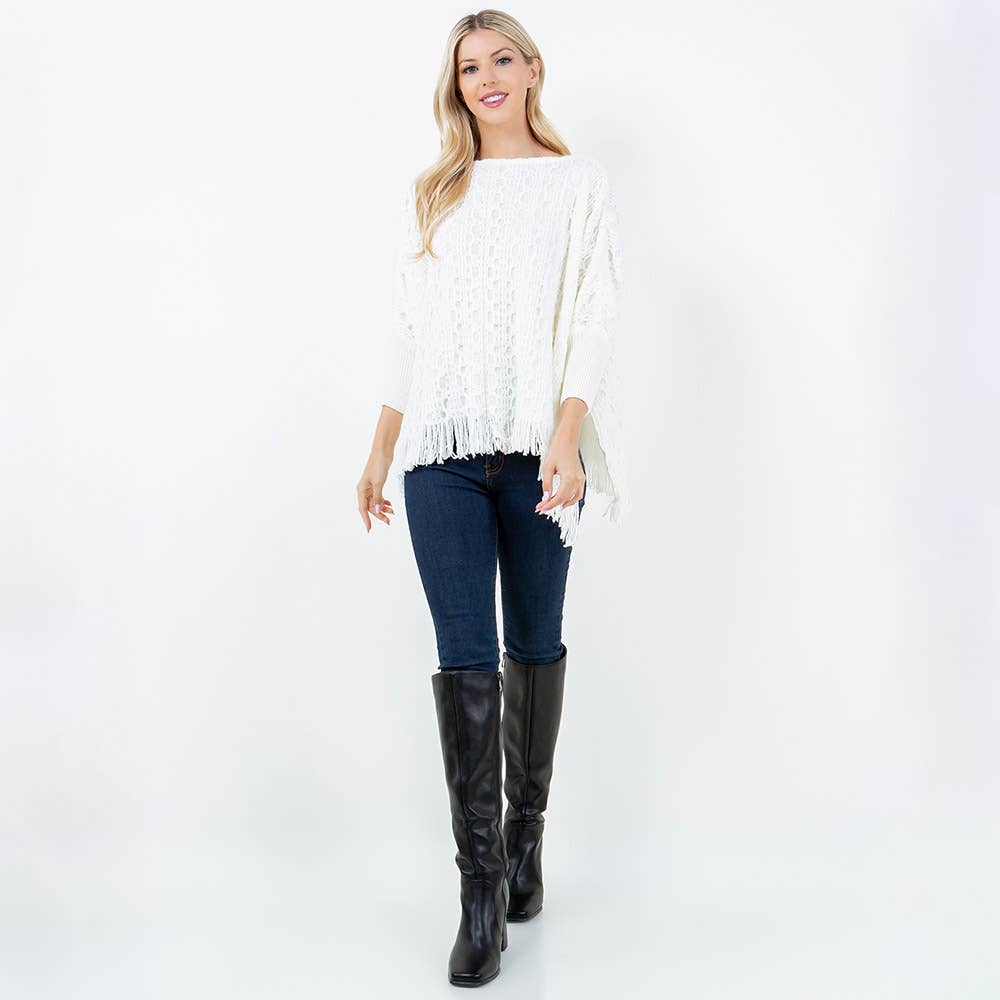 Sensibling Corp. - Wholesale Poncho - Women's - Boho Fringe Hem Crochet Knit Poncho8