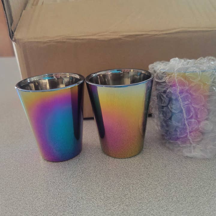 Craftly - Wholesale Shot Glass - Regenbogen-Edelstahl-Schnapsglas, Schachtel mit 192 Stück4